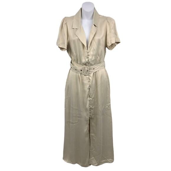 WeWoreWhat Camp Collar Shirt Dress M Button Front Belted Waist Satin Pockets NWT - Picture 1 of 5